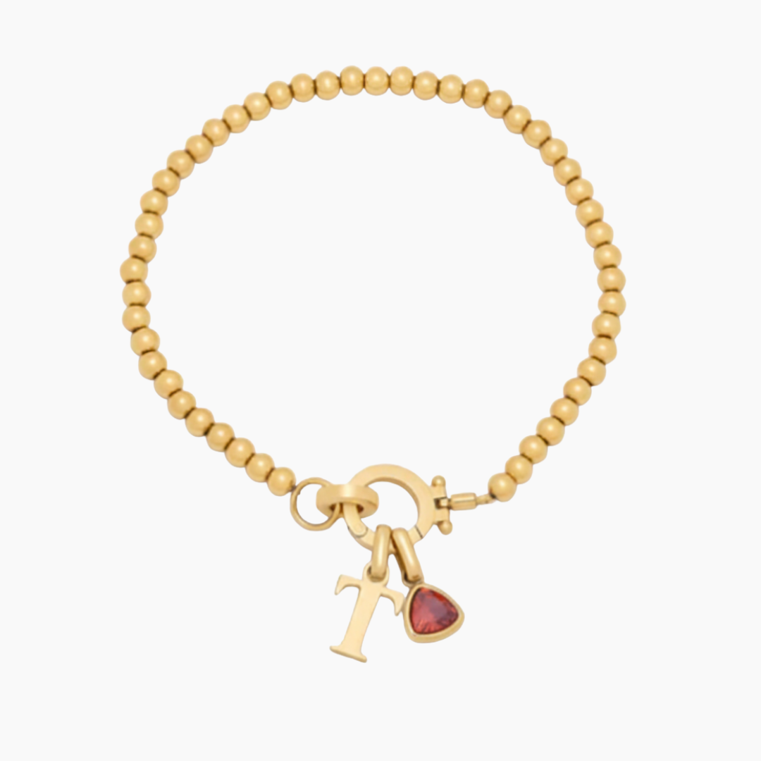 Pulsera Beaded con Inicial & Birthstone