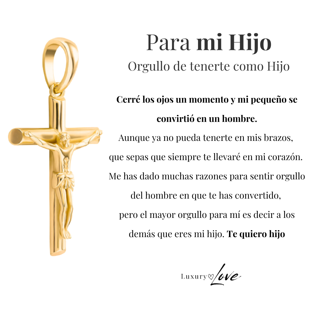 Collar Cruz® - Para mi Hijo (con nota dedicada y caja de madera con luz)