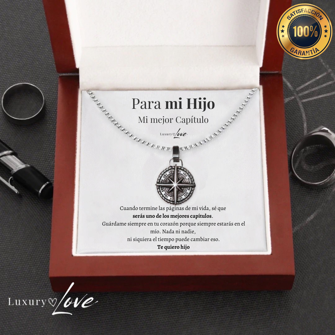 Collar Estrella del Norte® - Para mi Hijo (con nota dedicada y caja de madera con luz)