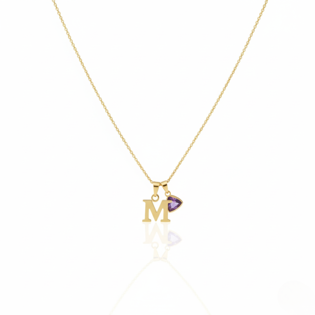 Collar con Inicial & Birthstone Charm