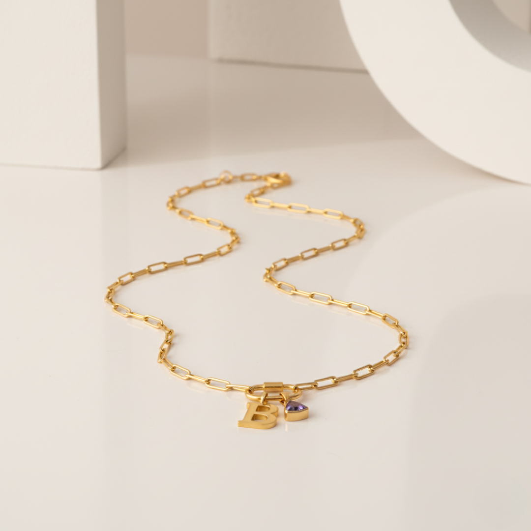 Carabiner Charm Lock con Inicial & Birthstone