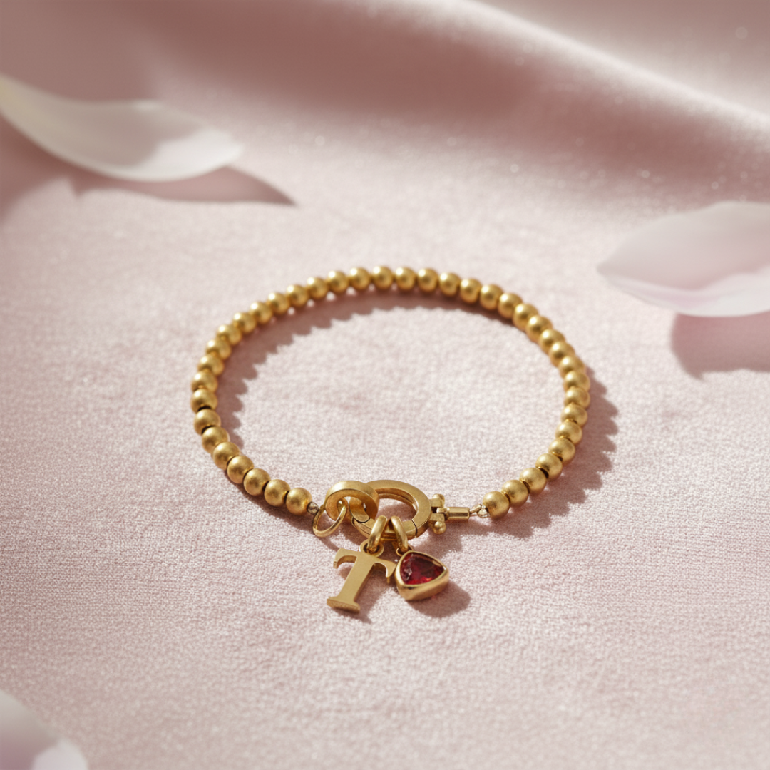 Pulsera Beaded con Inicial & Birthstone