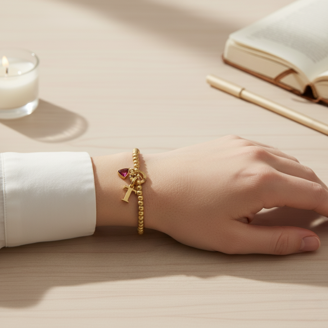 Pulsera Beaded con Inicial & Birthstone