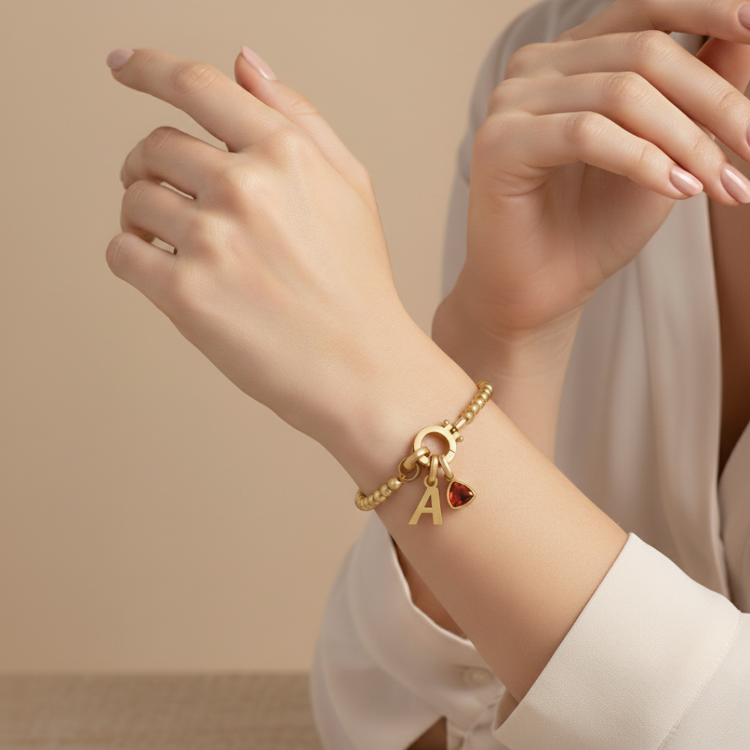 Pulsera Beaded con Inicial & Birthstone