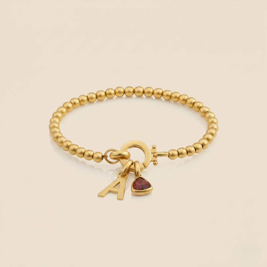 Pulsera Beaded con Inicial & Birthstone