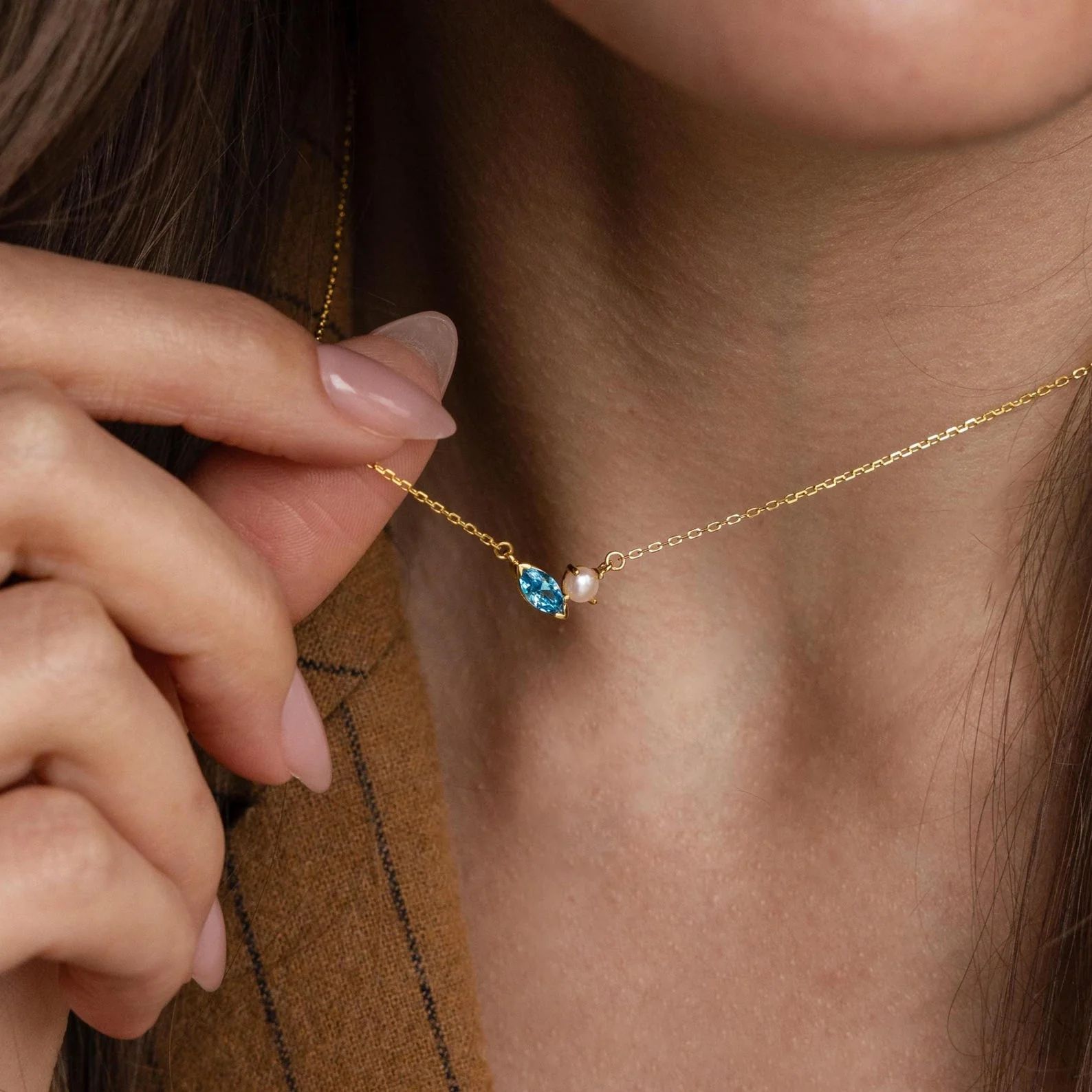 Collar Marquise Birthstone & Pearl