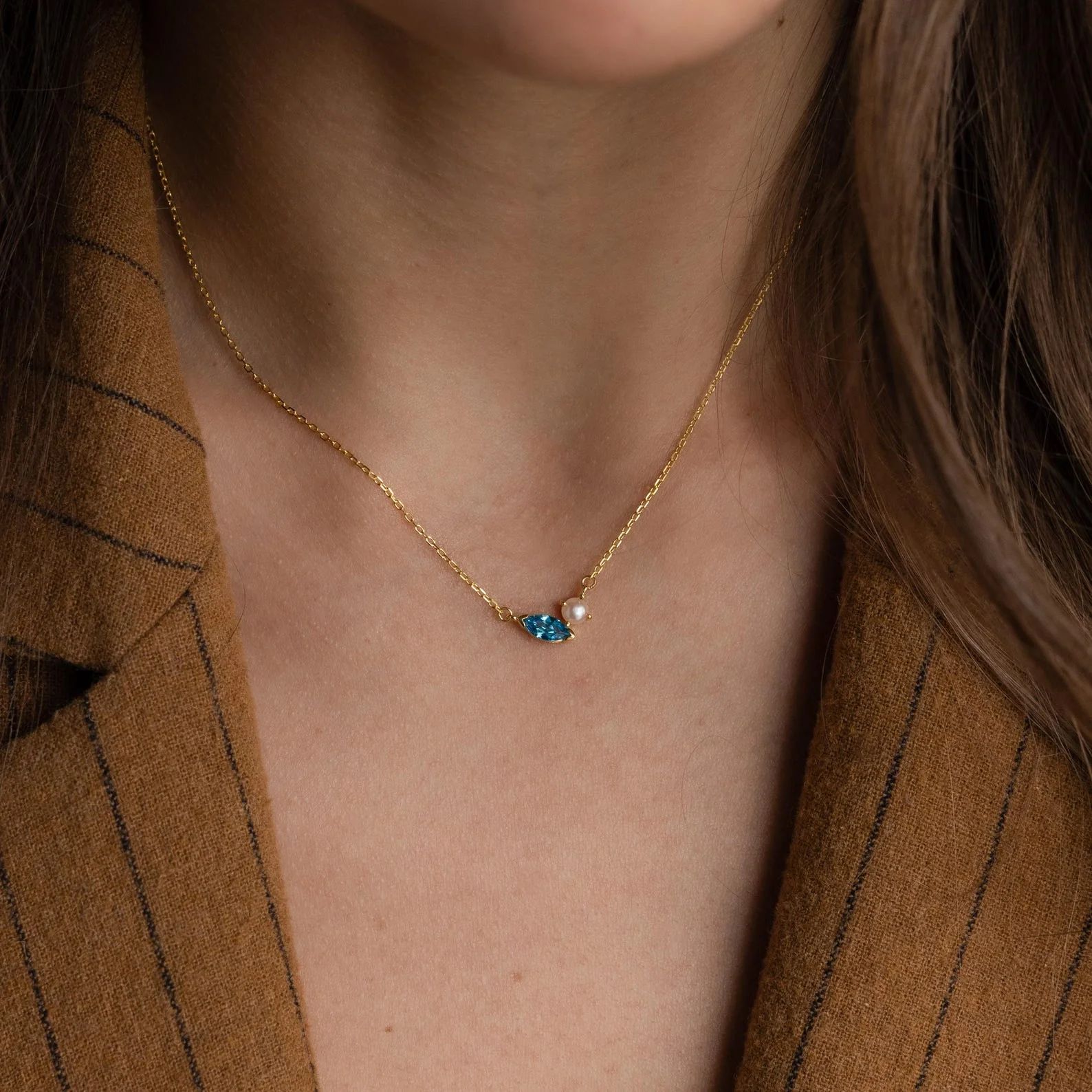 Collar Marquise Birthstone & Pearl
