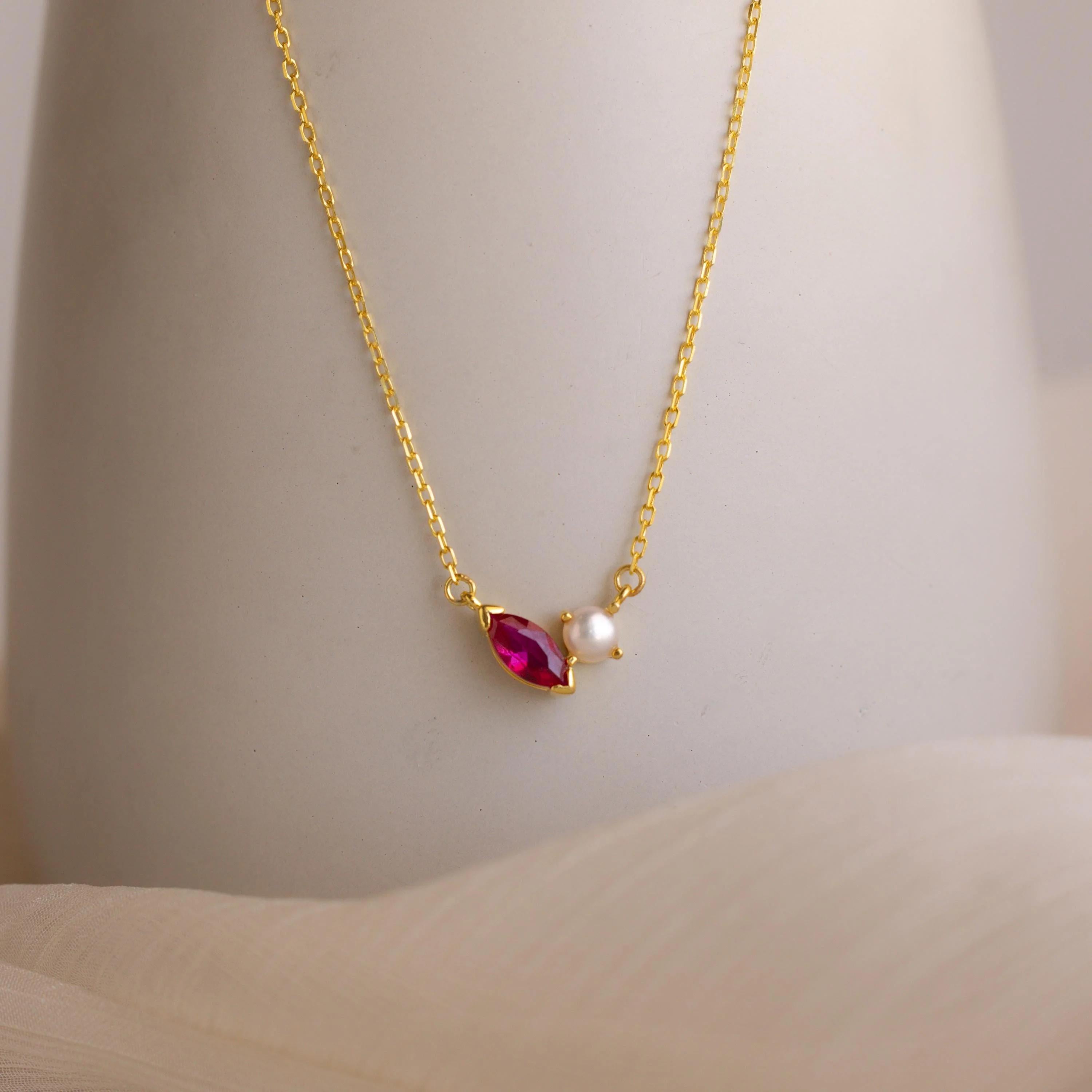 Collar Marquise Birthstone & Pearl