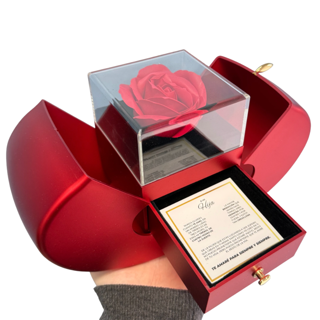 CAJA ESPECIAL CON ROSA ETERNA Y MENSAJE "A MI HIJA"