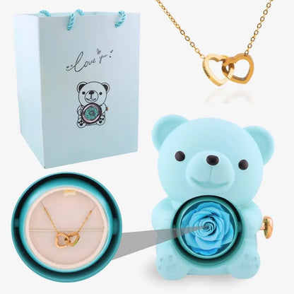 Oso de Rosa Eterna y Collar Personalizado