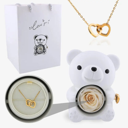 Oso de Rosa Eterna y Collar Personalizado