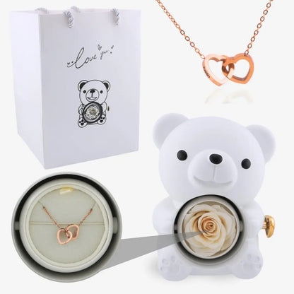 Oso de Rosa Eterna y Collar Personalizado