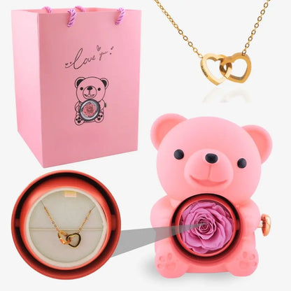Oso de Rosa Eterna y Collar Personalizado