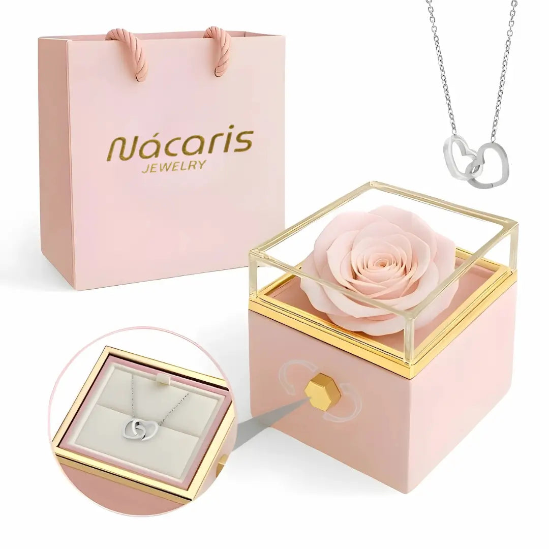 Caja de Rosa Eterna | Rosa Real y Collar Personalizado En Oro 18K