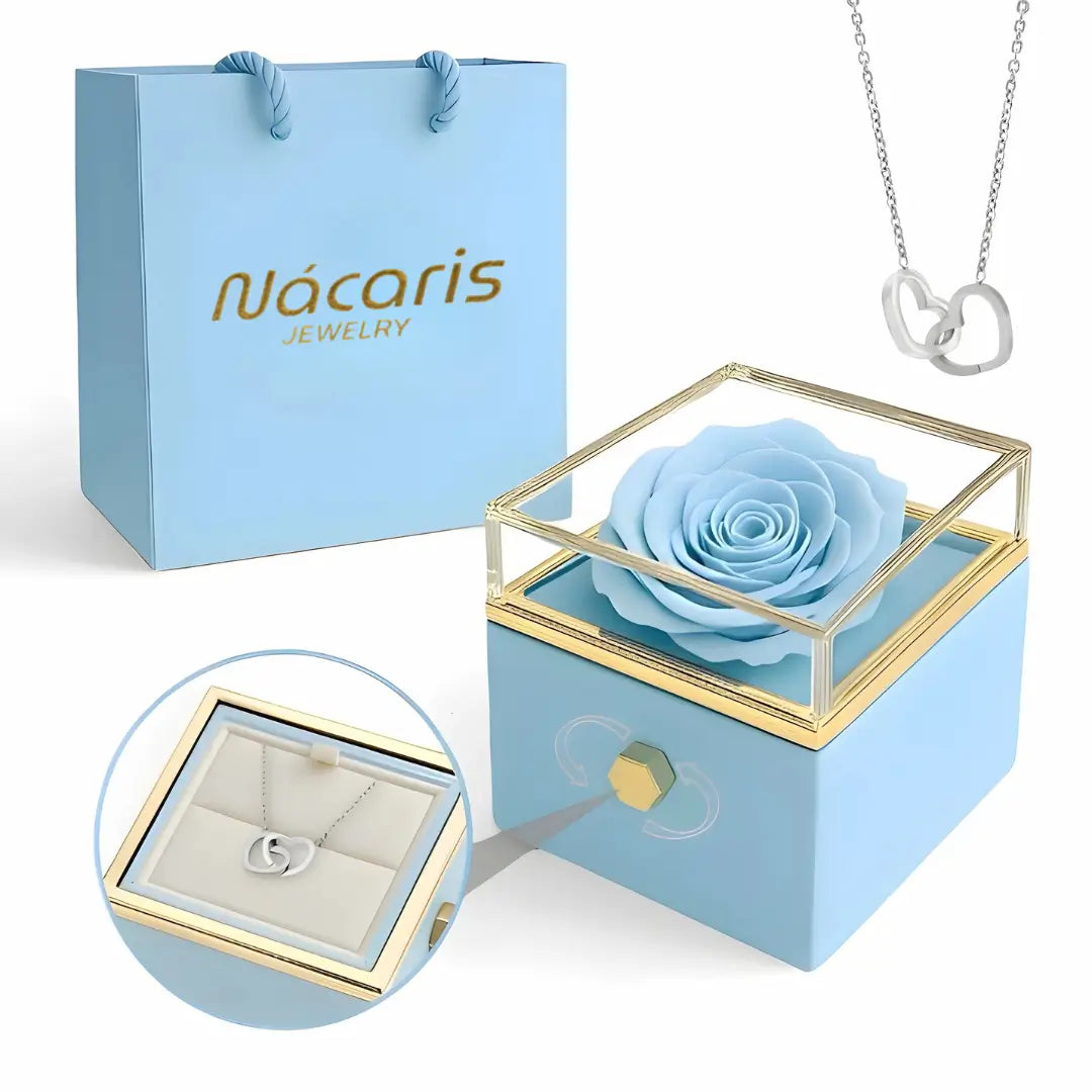 Caja de Rosa Eterna | Rosa Real y Collar Personalizado En Oro 18K