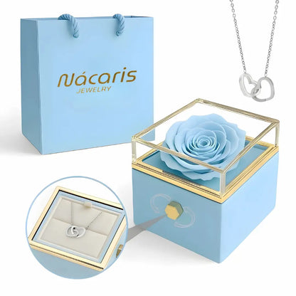 Caja de Rosa Eterna | Rosa Real y Collar Personalizado En Oro 18K