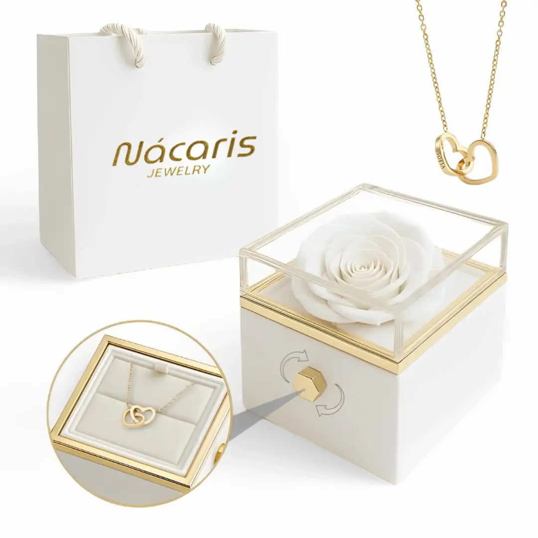 Caja de Rosa Eterna | Rosa Real y Collar Personalizado En Oro 18K