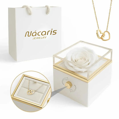 Caja de Rosa Eterna | Rosa Real y Collar Personalizado En Oro 18K