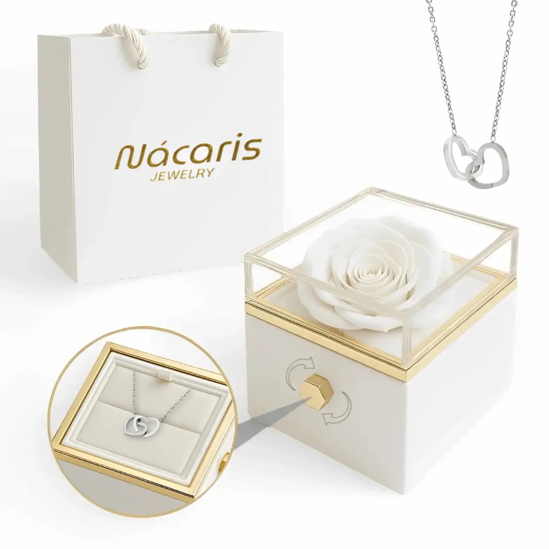 Caja de Rosa Eterna | Rosa Real y Collar Personalizado En Oro 18K