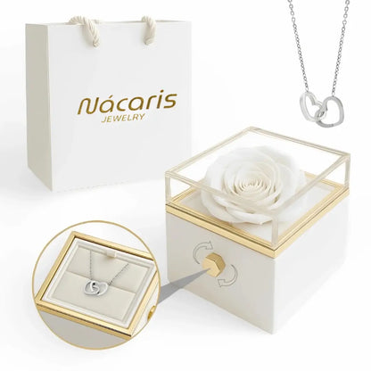 Caja de Rosa Eterna | Rosa Real y Collar Personalizado En Oro 18K
