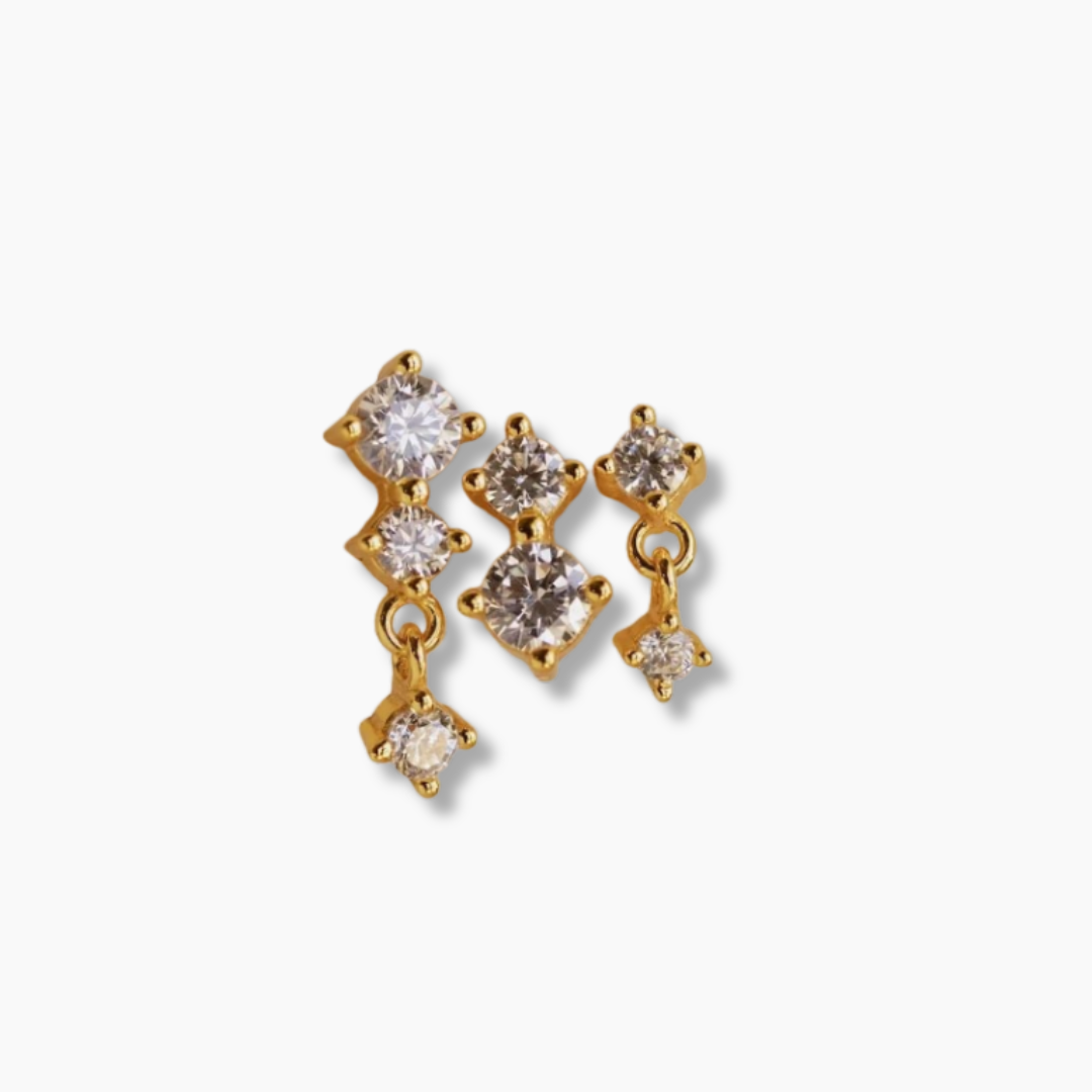 Pendientes Set Triple Diamante Studs