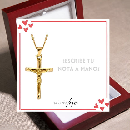 Collar Cruz® - Para mi Hijo (con nota dedicada y caja de madera con luz)