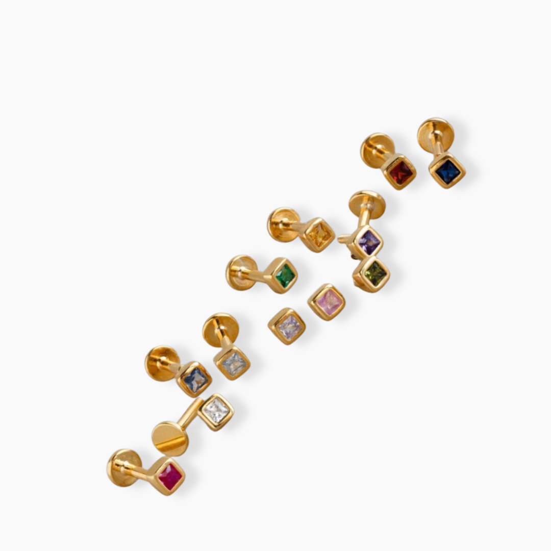 Pendientes Flatback Square Birthstone