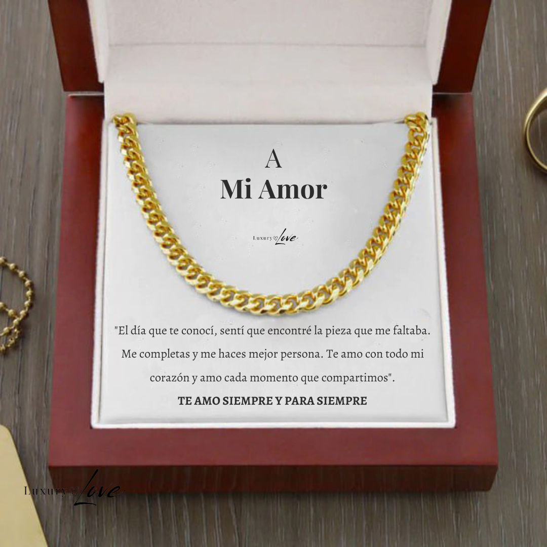 Collar Cuban Style® Dorado para mi Hombre (con carta dedicada y Caja con Luz)