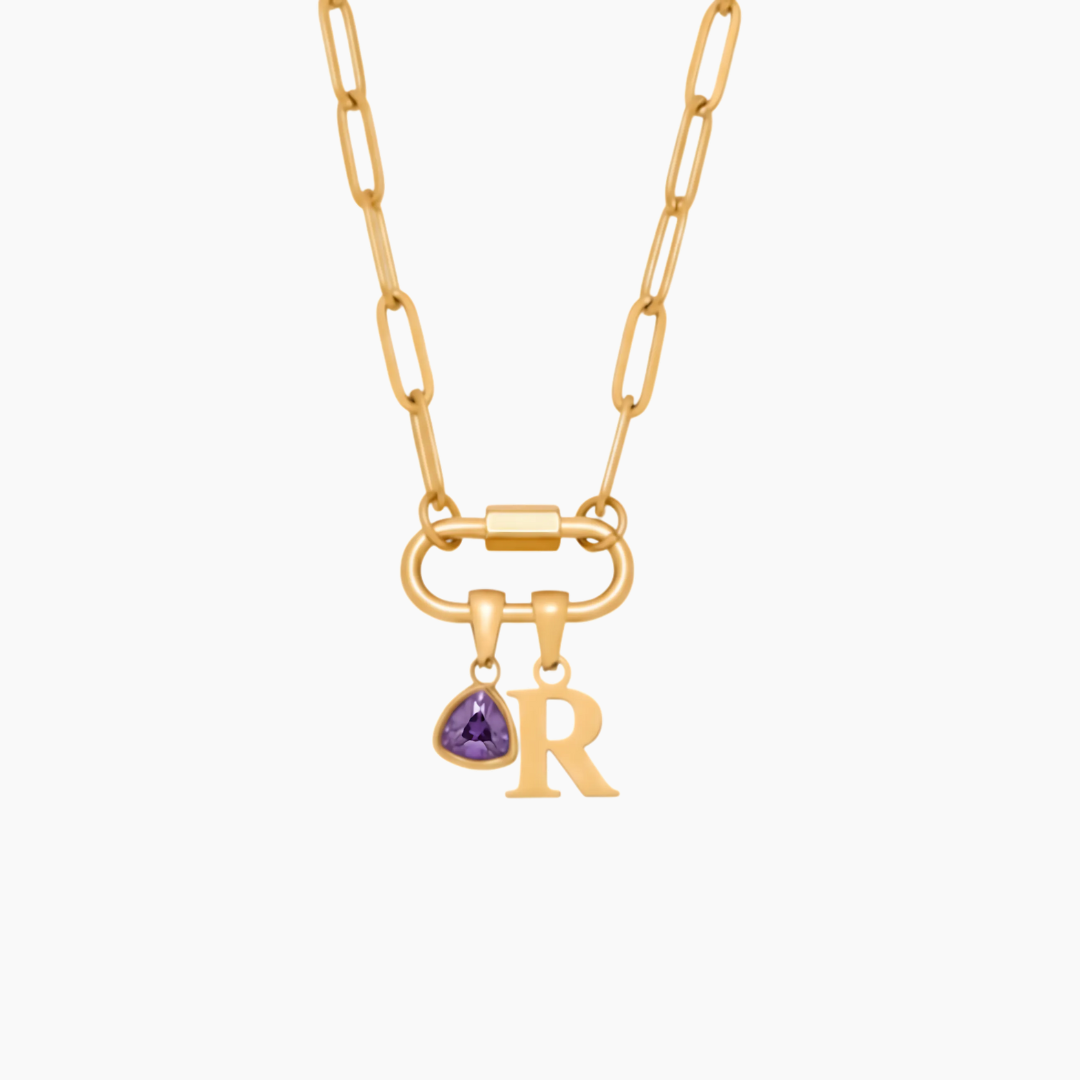 Carabiner Charm Lock con Inicial & Birthstone