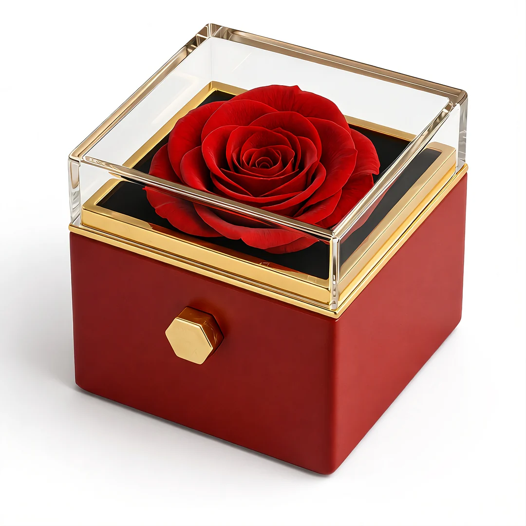 Caja de Rosa Eterna | Rosa Real y Collar Personalizado En Oro 18K