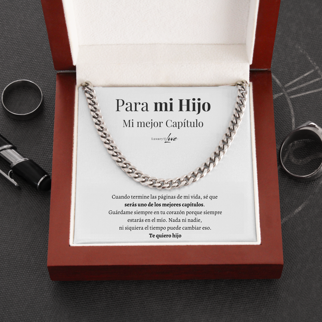 Collar Cuban Style® Plateado para mi Hijo (con carta dedicada y Caja con Luz)