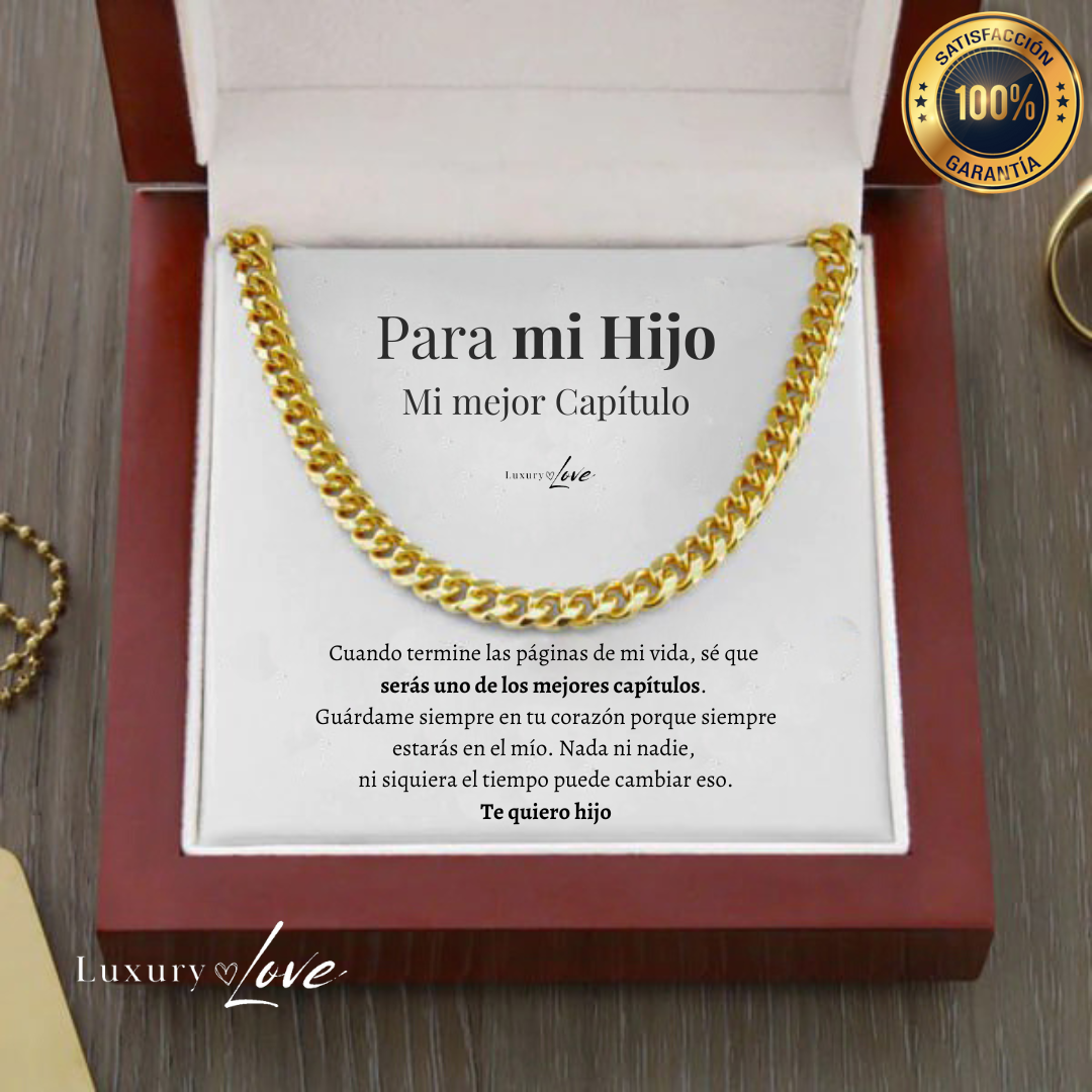 Collar Cuban Style® Dorado para mi Hijo (con carta dedicada y Caja con Luz)