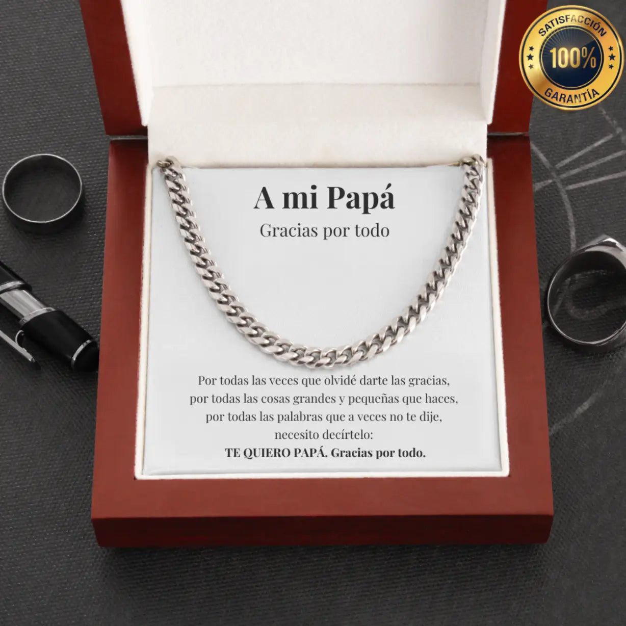 Collar Cuban Style® Plateado para mi Padre (con carta dedicada a escoger)