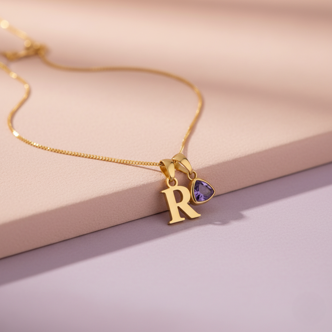 Collar con Inicial & Birthstone Charm