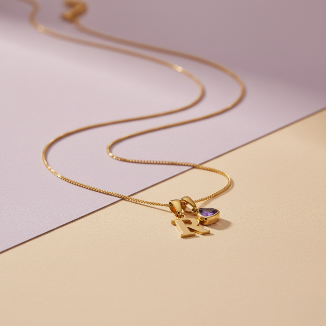 Collar con Inicial & Birthstone Charm