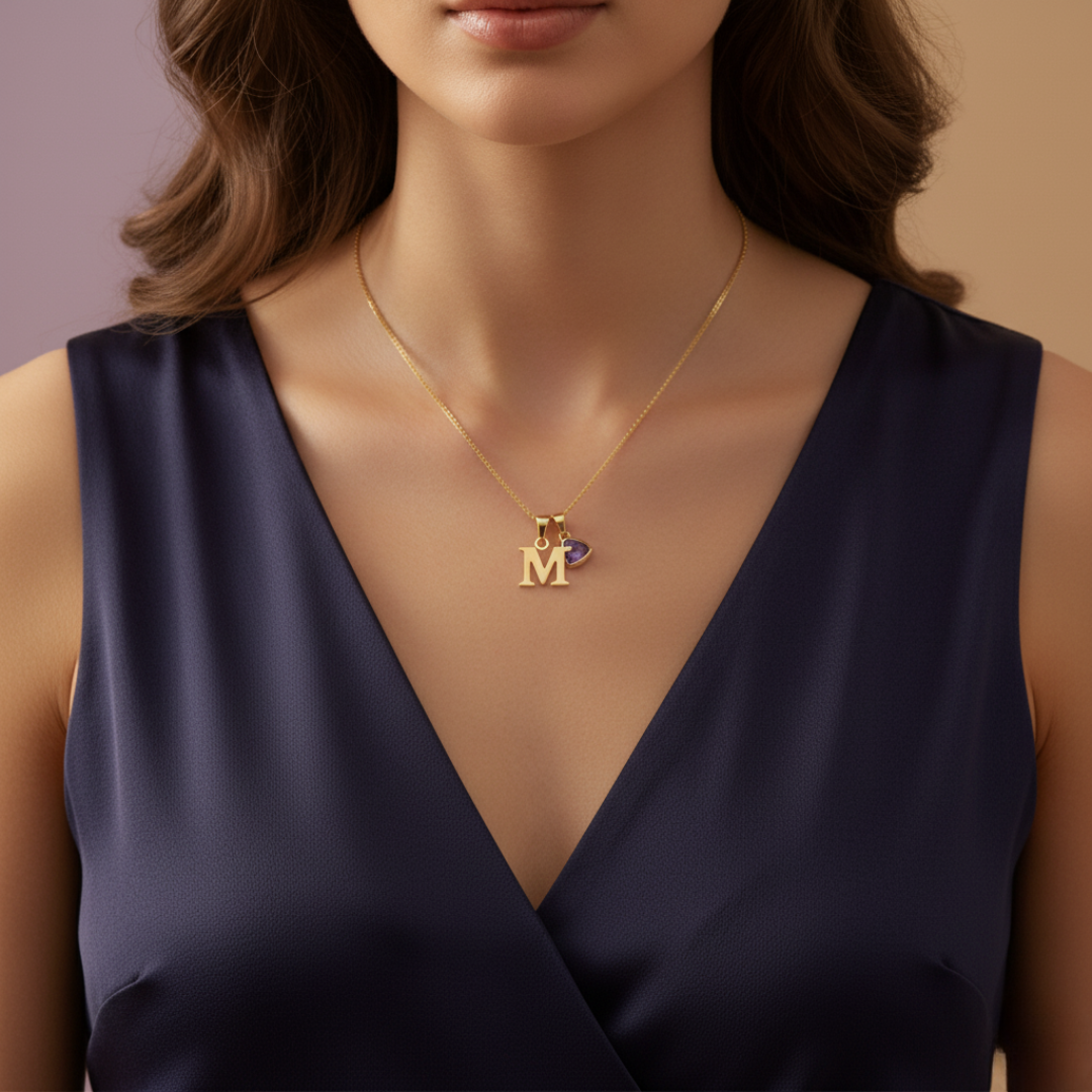 Collar con Inicial & Birthstone Charm