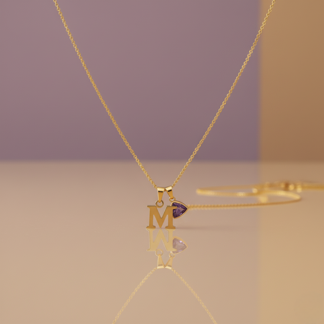 Collar con Inicial & Birthstone Charm