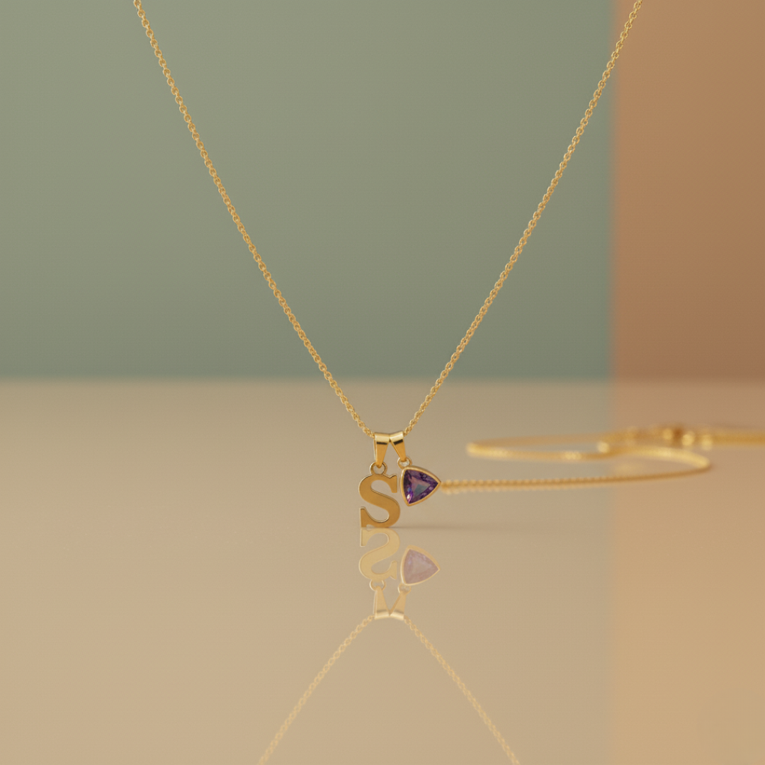 Collar con Inicial & Birthstone Charm