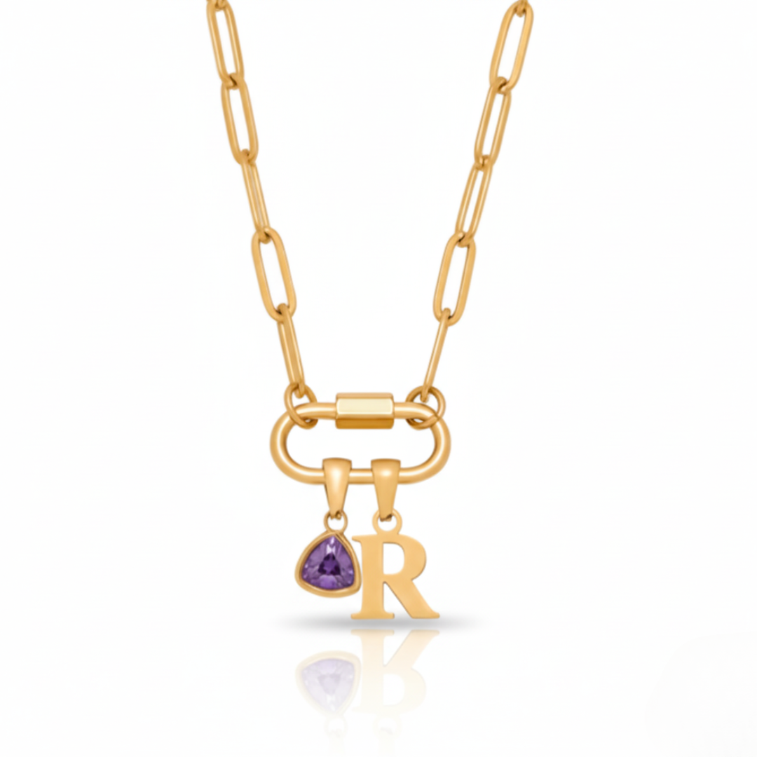 Carabiner Charm Lock con Inicial & Birthstone