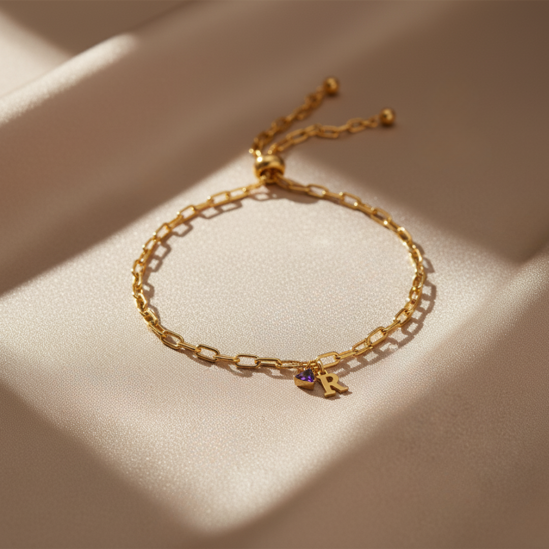 Carabiner Charm Lock con Inicial & Birthstone