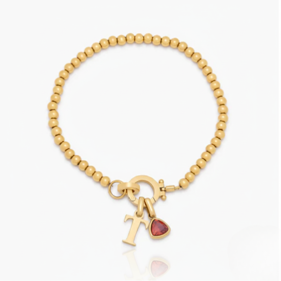 Pulsera Beaded con Inicial & Birthstone