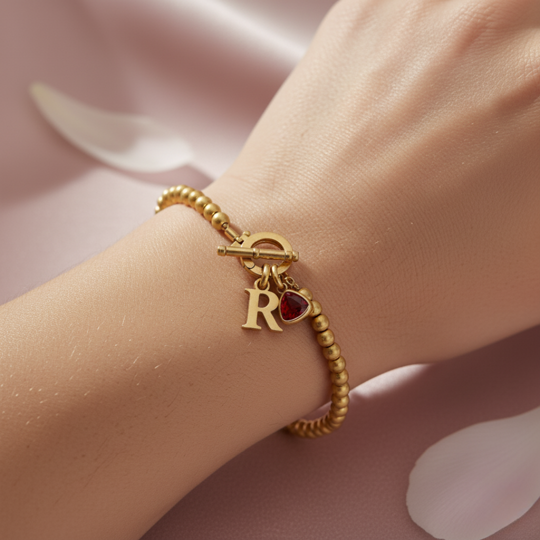 Pulsera Beaded con Inicial & Birthstone