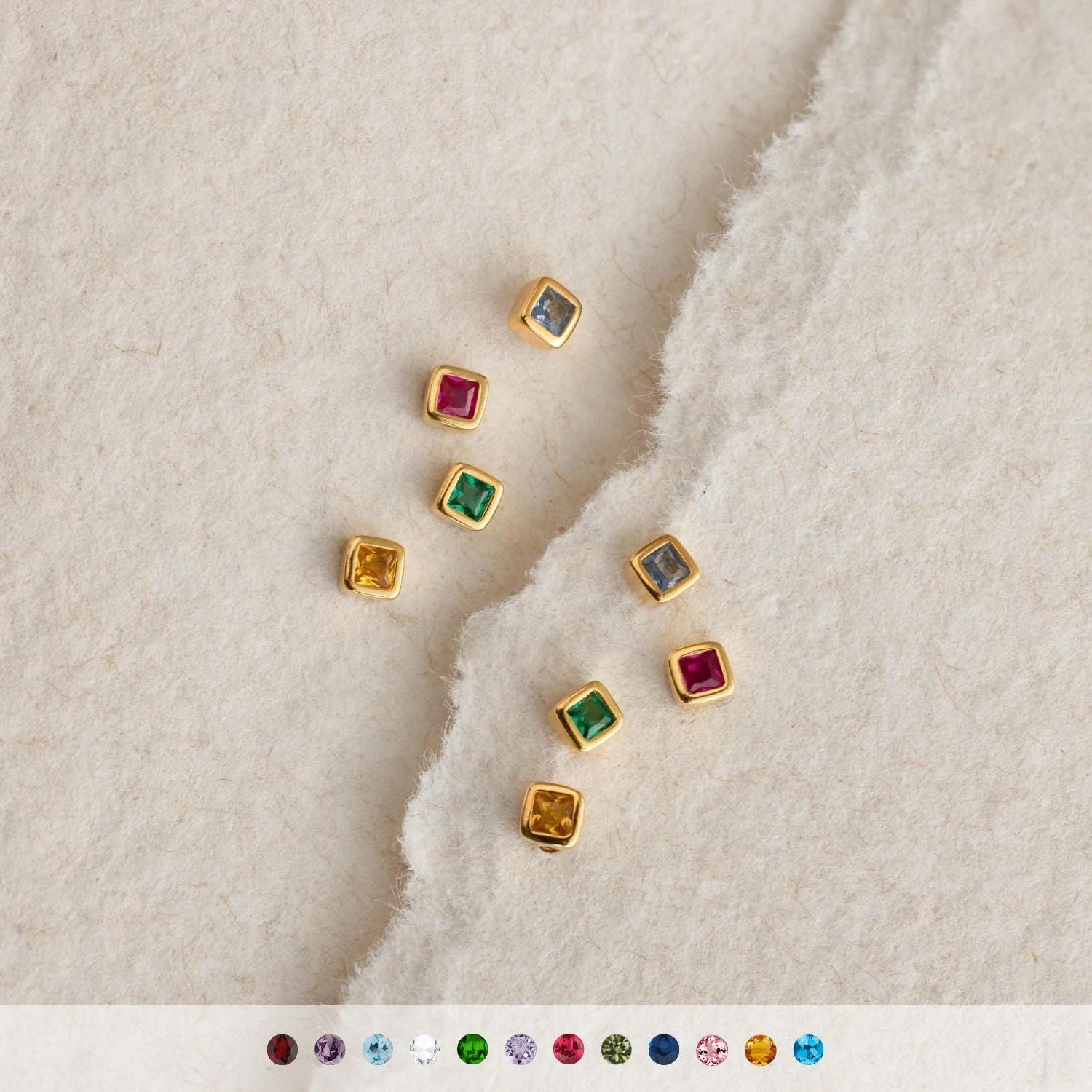Pendientes Flatback Square Birthstone