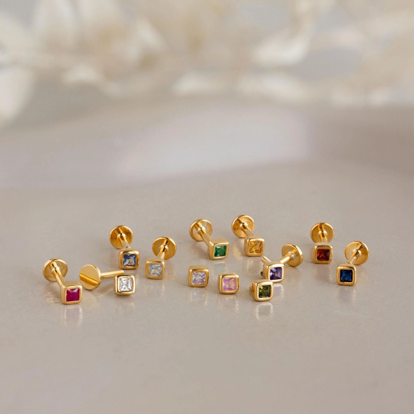 Pendientes Flatback Square Birthstone