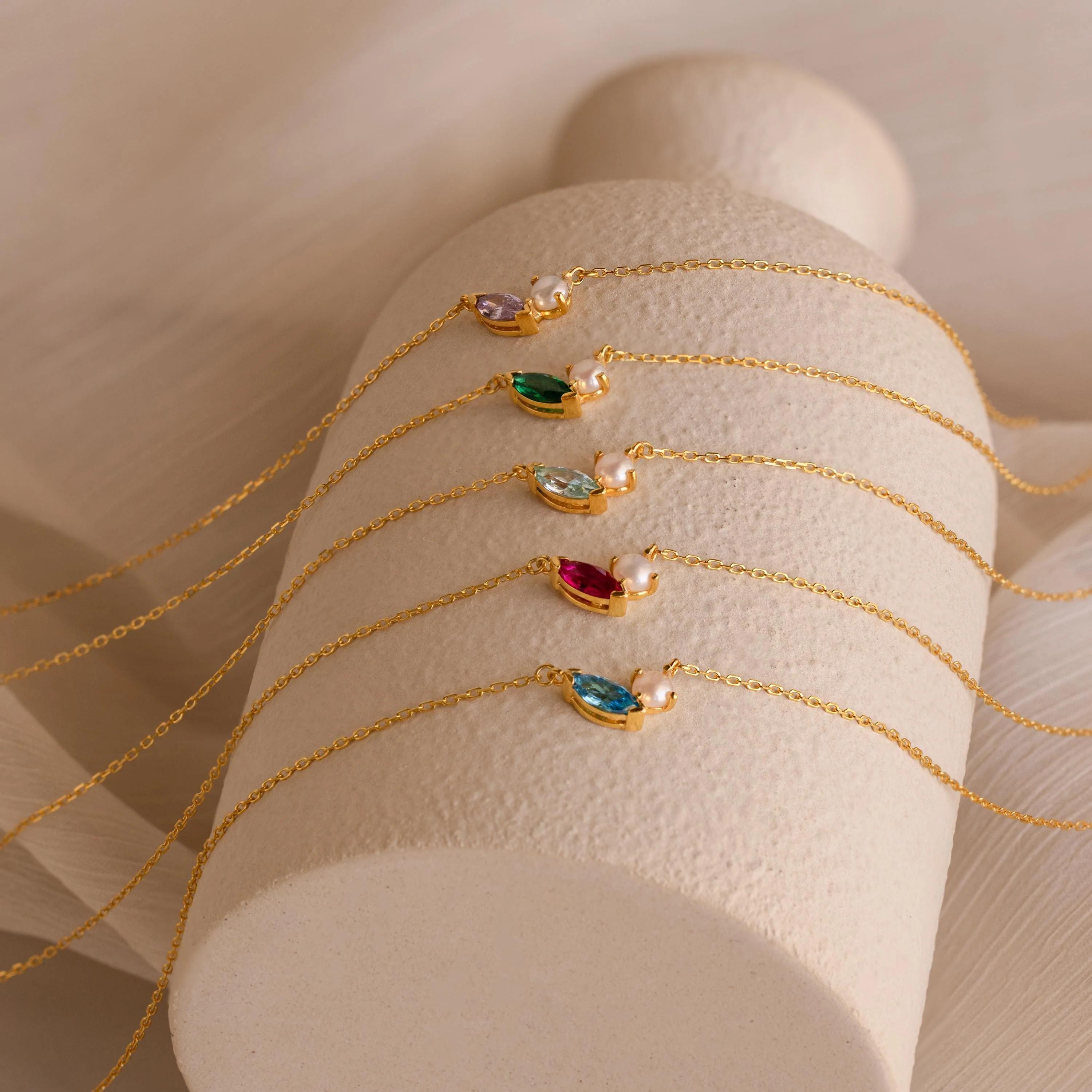 Collar Marquise Birthstone & Pearl