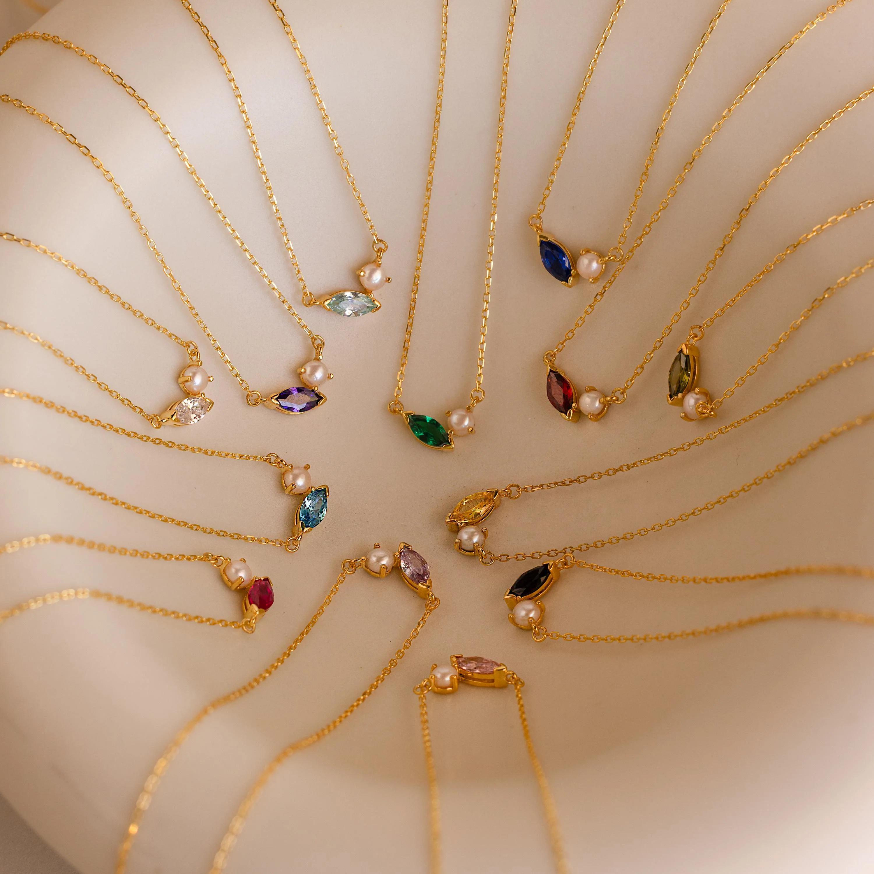 Collar Marquise Birthstone & Pearl
