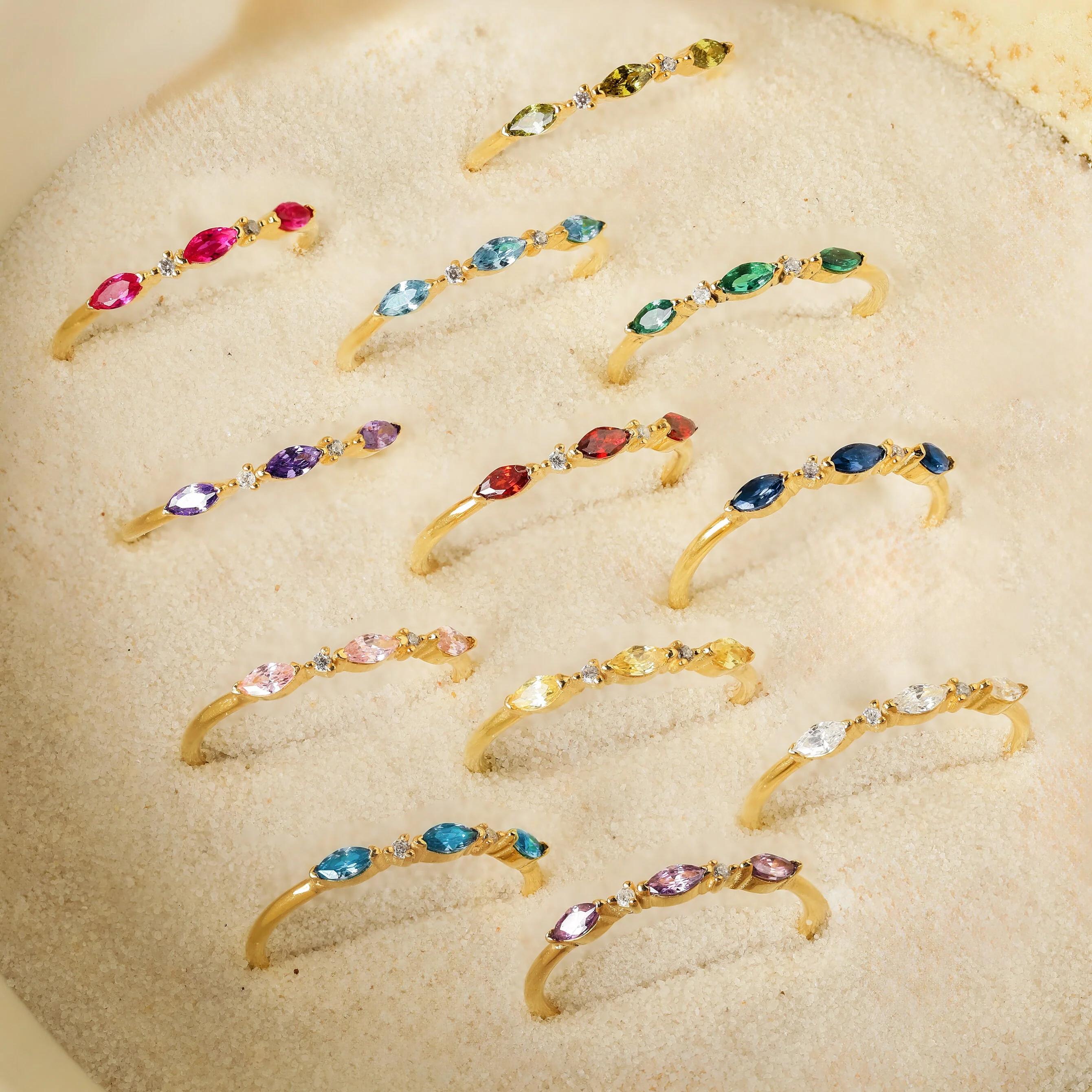 Anillo Triple Marquise Birthstone