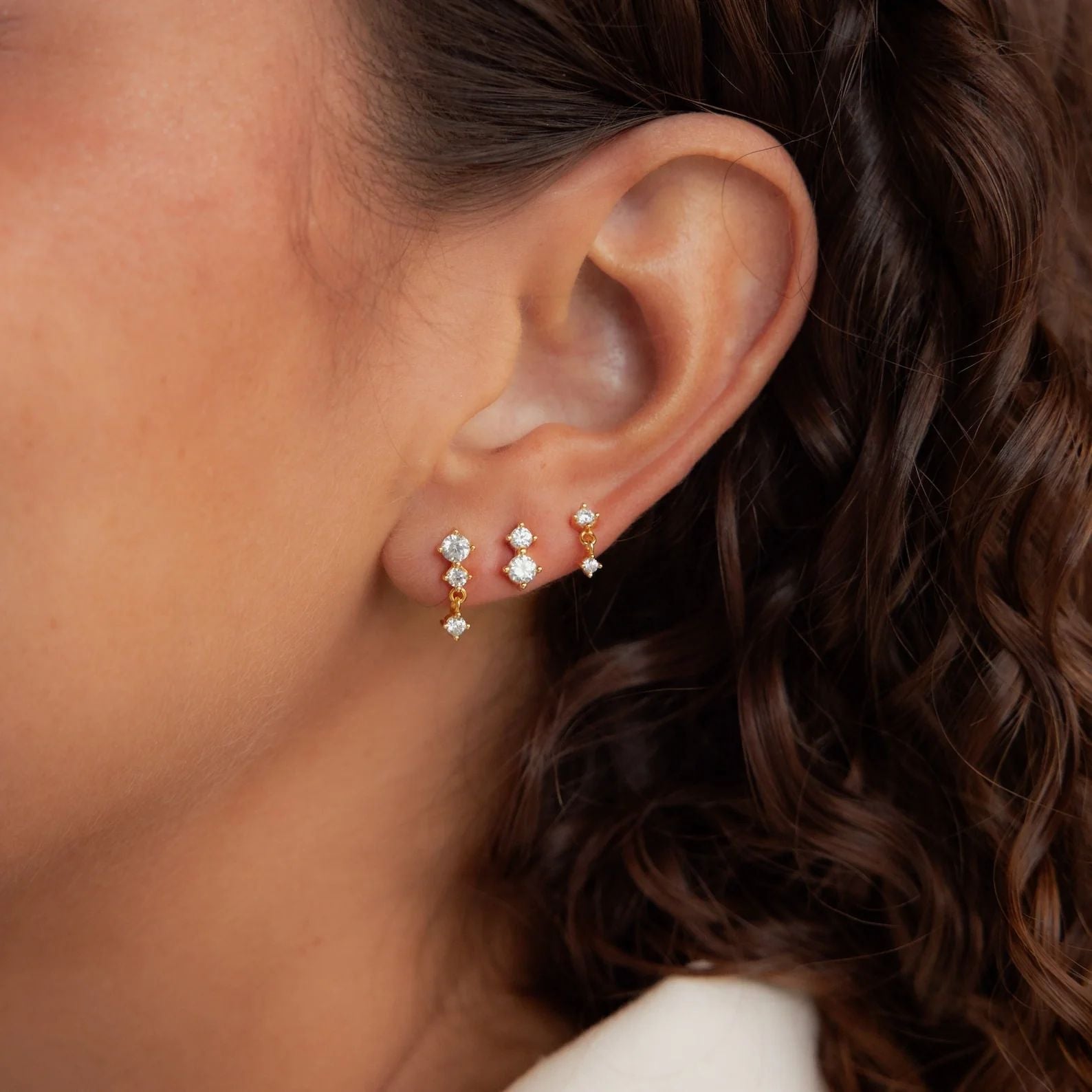 Pendientes Set Triple Diamante Studs